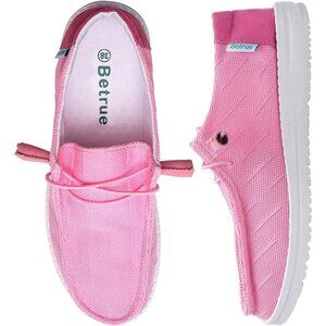 Women's Rose Red Casual Slip On Deck Canvas Loafers Sneakers Boot Shoes